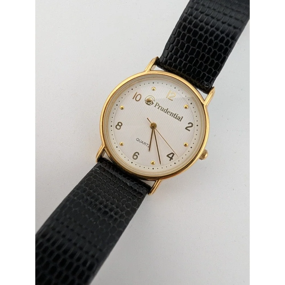 Prudential Watch Men 33mm Gold Case Black Leather Band- New Battery‎
